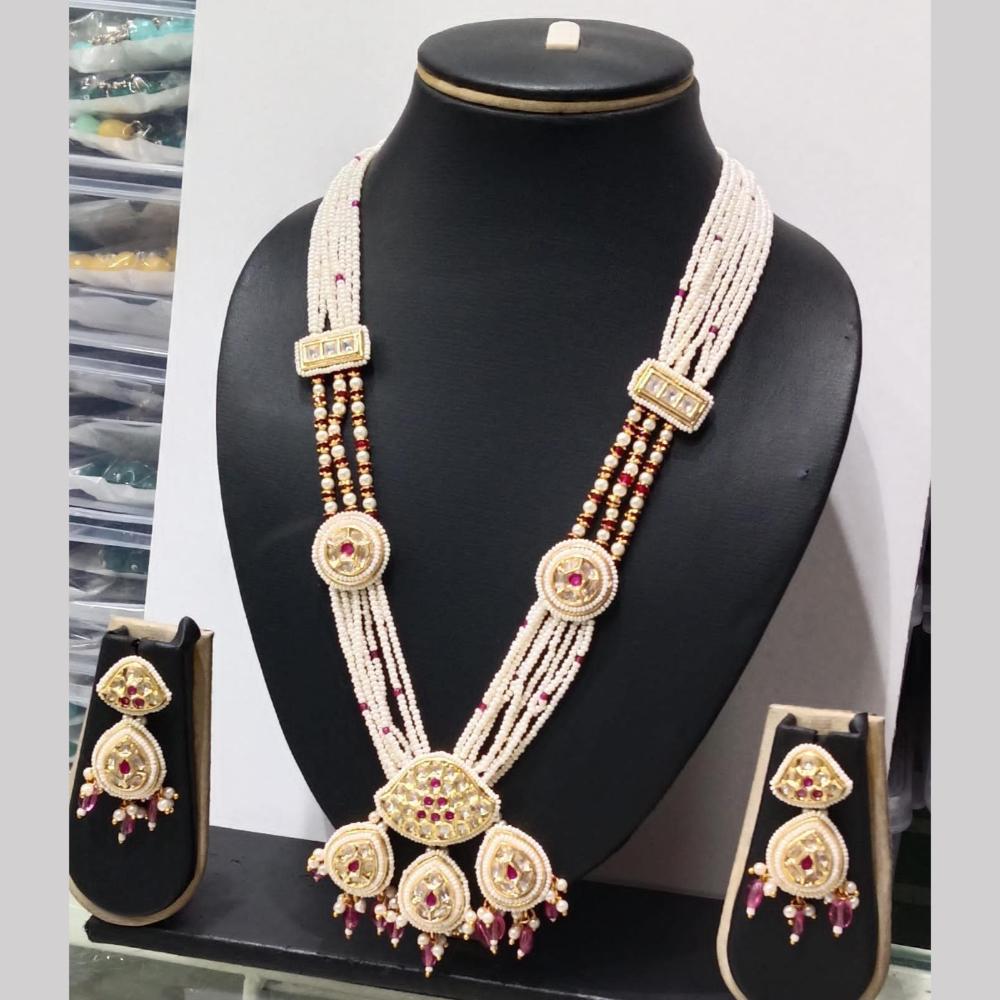 Manisha Jewellery Gold Plated Crystal Stone And Pearls Long  Necklace Set