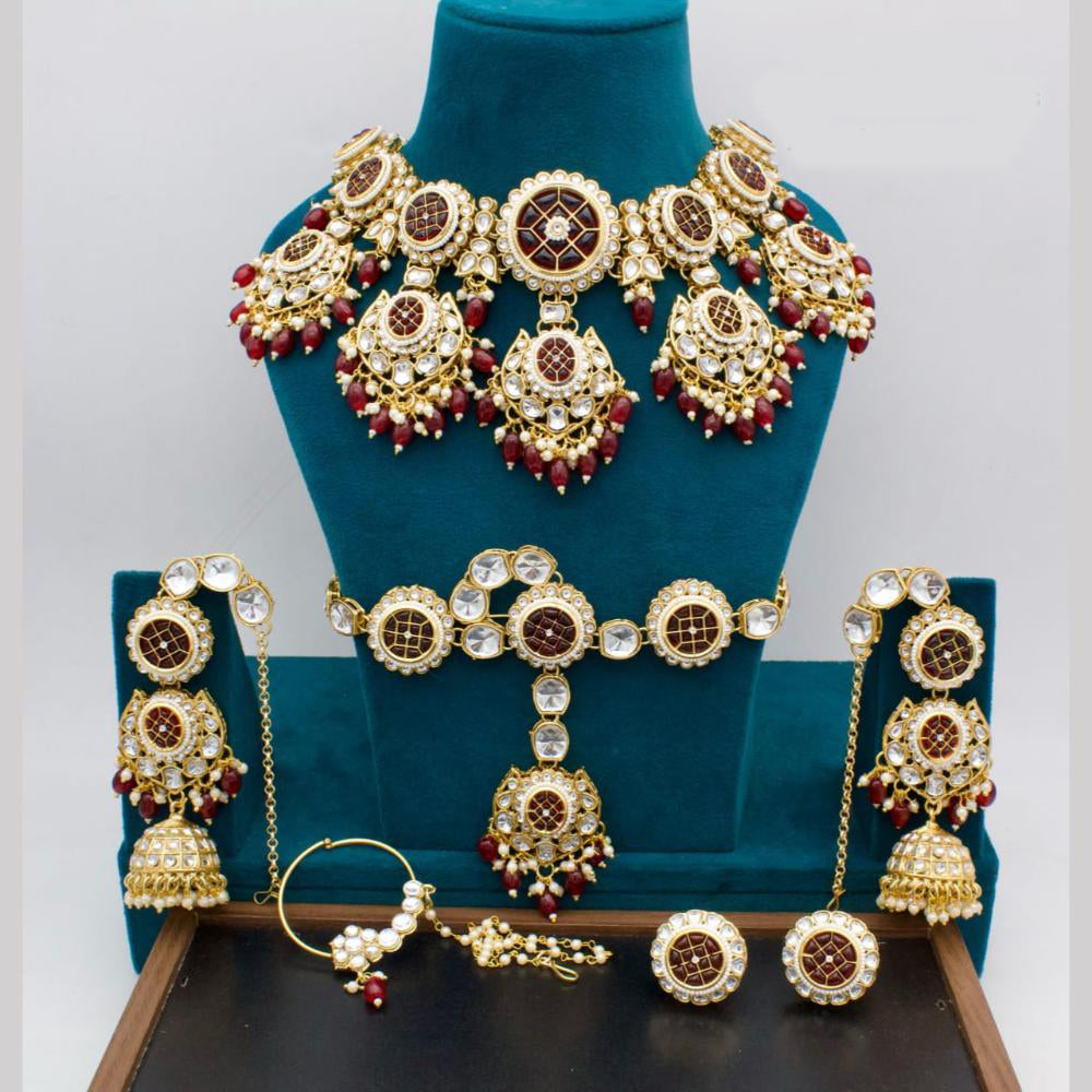 Manisha Jewellery Gold Plated Kundan Stone And Beads Semi Bridal Necklace Set