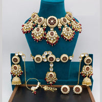 Manisha Jewellery Gold Plated Kundan Stone And Beads Semi Bridal Necklace Set