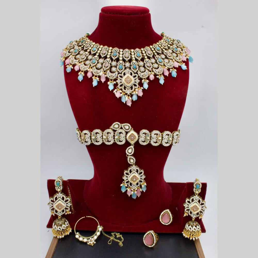 Manisha Jewellery Gold Plated Kundan Stone And Beads Semi Bridal Necklace Set