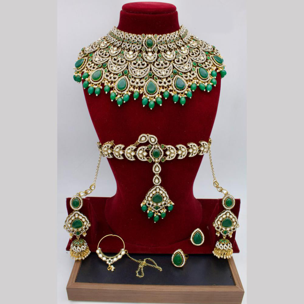 Manisha Jewellery Gold Plated Kundan Stone And Beads Semi Bridal Necklace Set