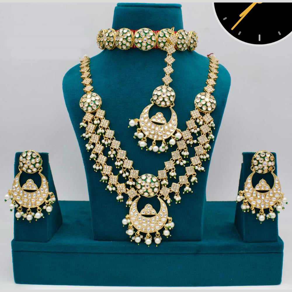 Manisha Jewellery Gold Plated Kundan Stone And Beads Semi Bridal Necklace Set