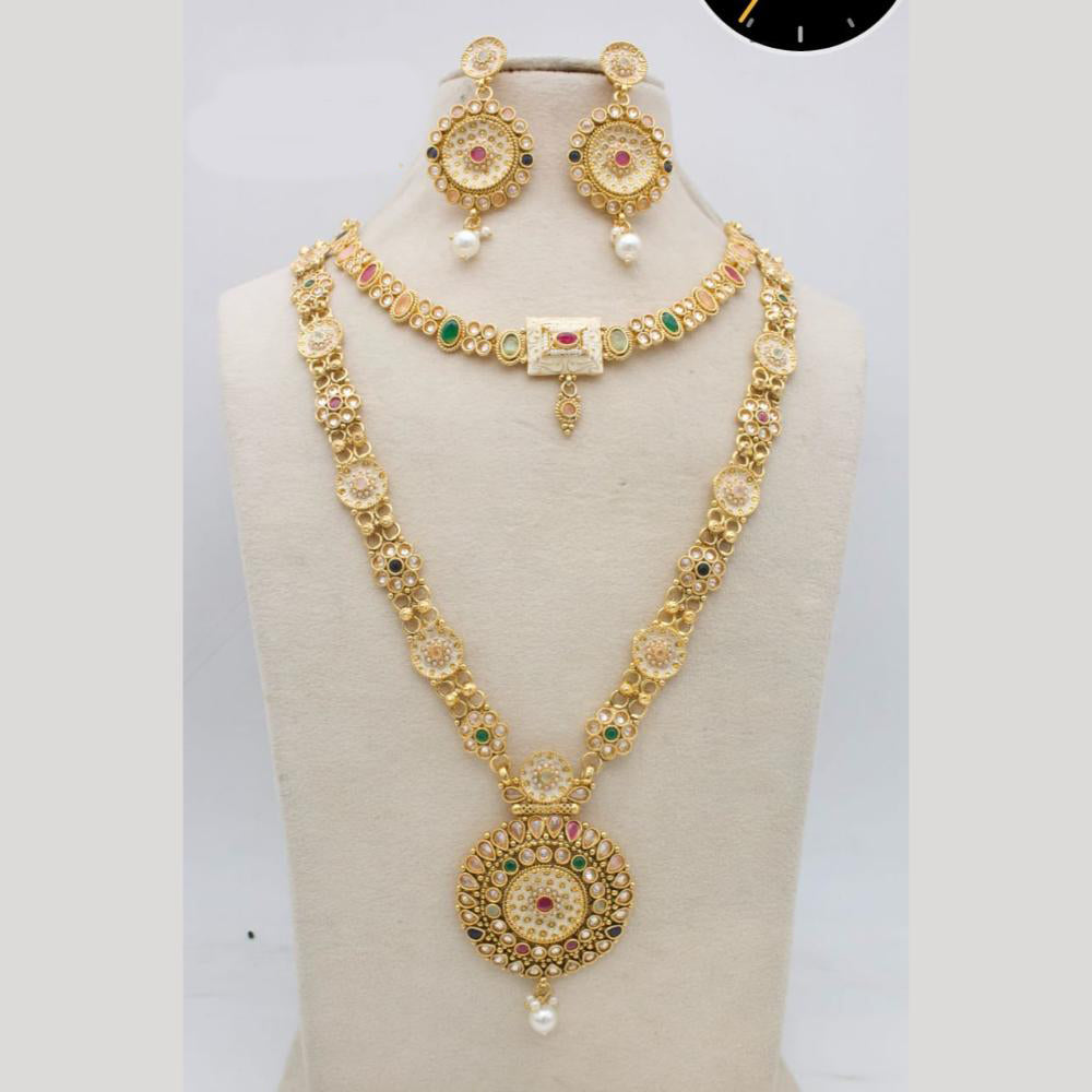 Manisha Jewellery Gold Plated Pota Stone And Meenakari Double Necklace Set