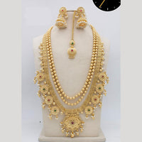 Manisha Jewellery Gold Plated Pota Stone And Pearls Double Necklace Set