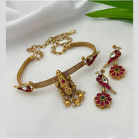 Manisha Jewellery Gold Plated Pota Stone And Pearls Temple Choker Necklace Set