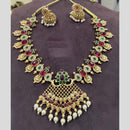 Manisha Jewellery Gold Plated Pota Stone And Pearls Temple Necklace Set