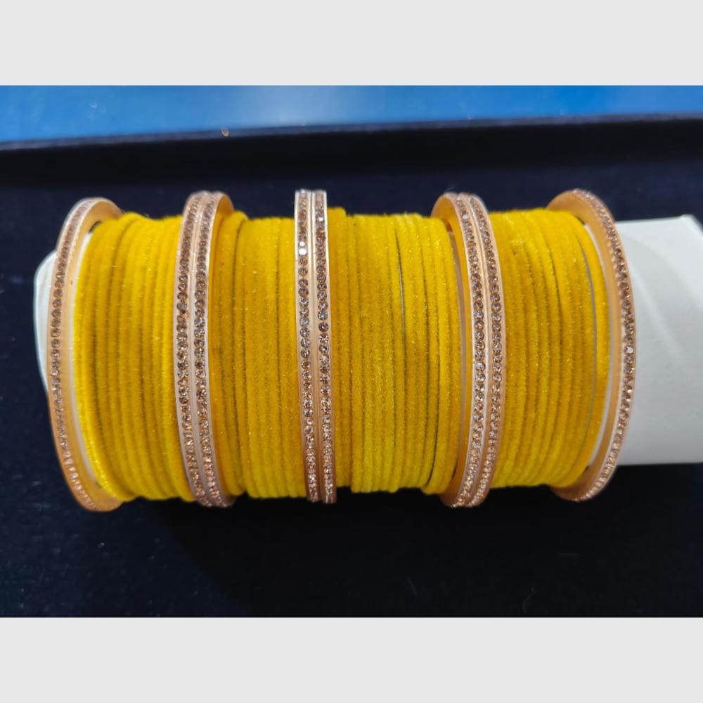 Manisha Jewellery Gold Plated Embellished With Yellow Austrian Stones Velvet Bangles Set