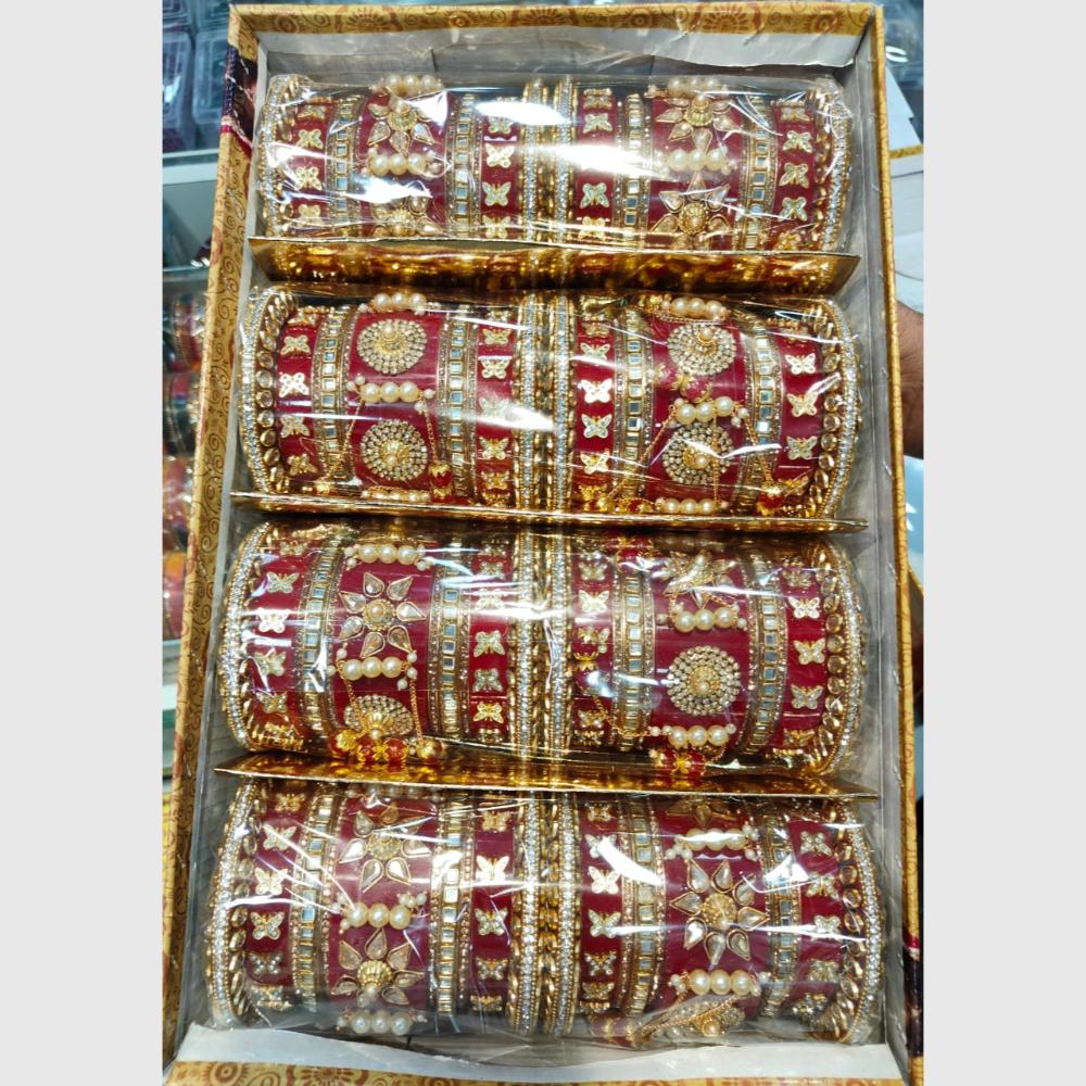 Manisha Jewellery Gold Plated Crystals and Pearl Bangles Set