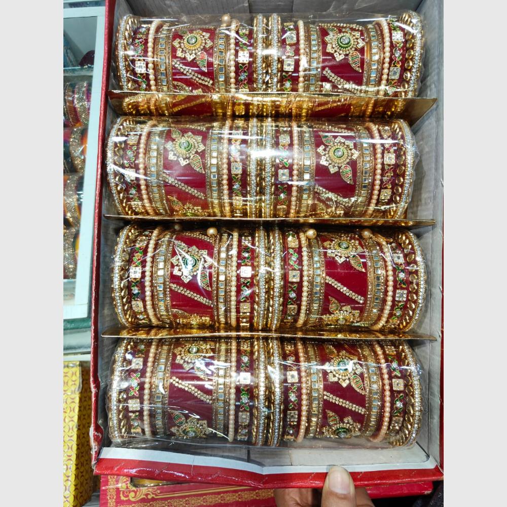 Manisha Jewellery Gold Plated Crystals and Pearl Bangles Set