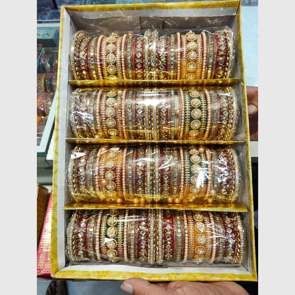 Manisha Jewellery Gold Plated Crystals and Pearl Bangles Set