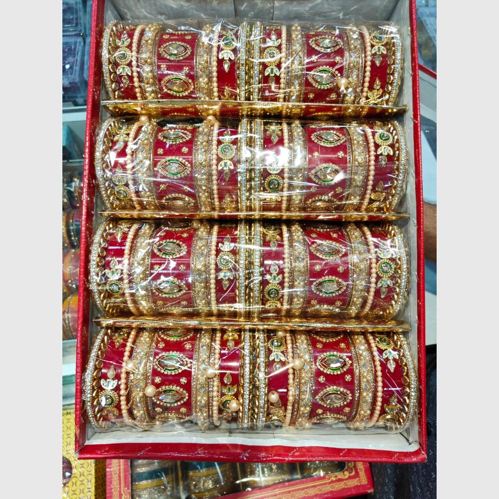 Manisha Jewellery Gold Plated Crystals and Pearl Bangles Set