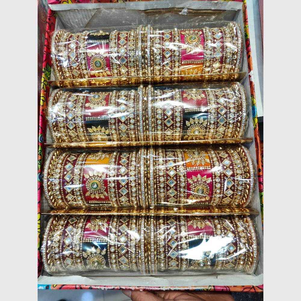 Manisha Jewellery Gold Plated With Colorful Kundan Ethnic Acrylic Bangles Set