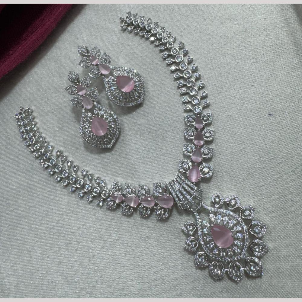 Manisha Jewellery Silver Plated Elegant American Diamond Necklace Set