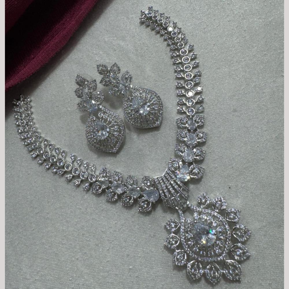 Manisha Jewellery Silver Plated Elegant American Diamond Necklace Set