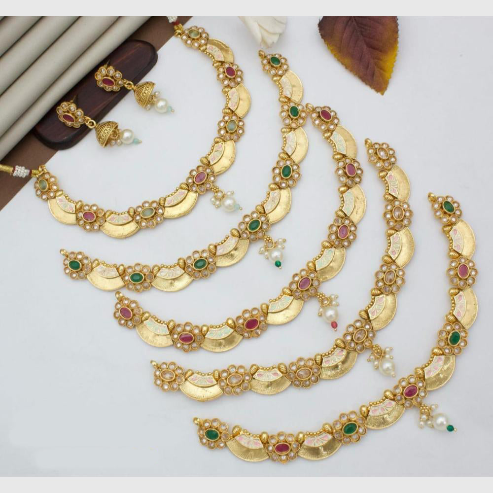 Manisha Jewellery Gold Plated Crystal and Pearls Festive Wear  Necklace Set