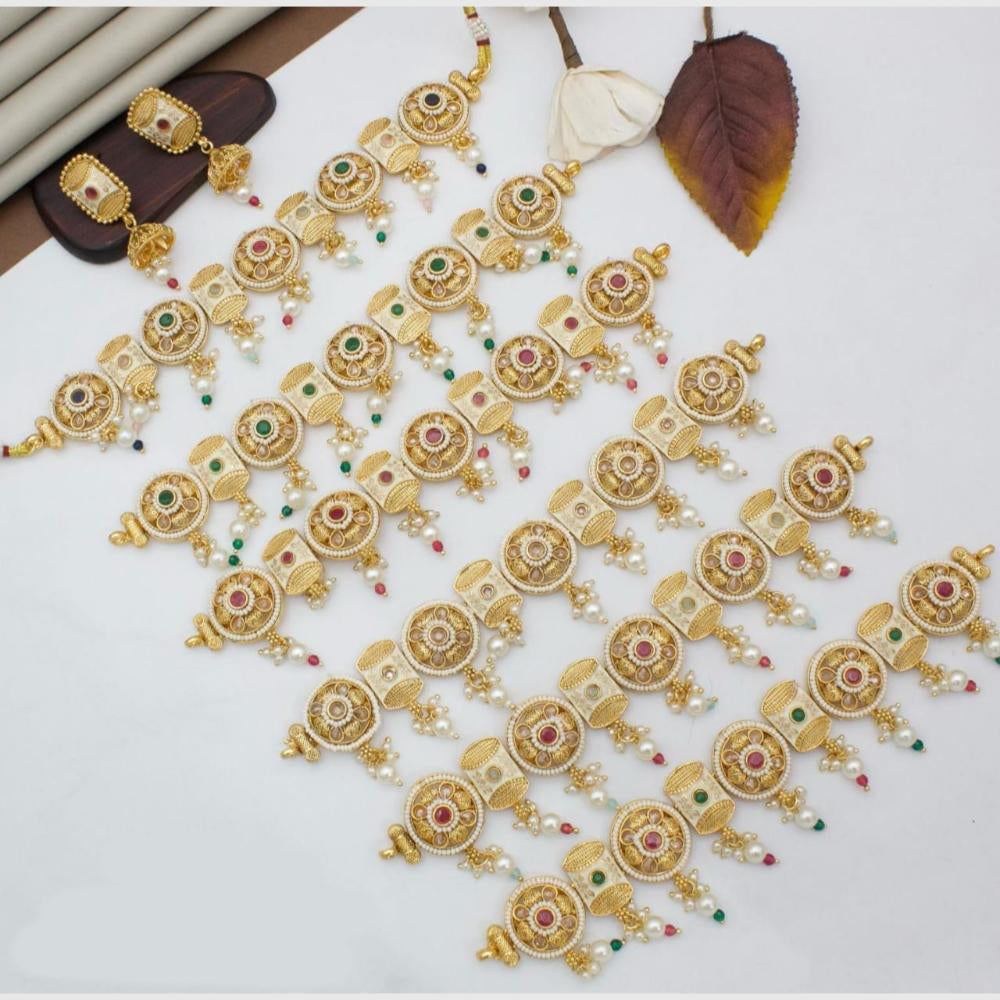 Manisha Jewellery Gold Plated Crystal and Pearls Festive Wear  Necklace Set