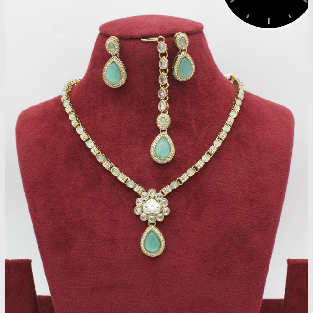 Manisha Jewellery Gold Plated Austrian And Crystal  Festive Wear Necklace Set