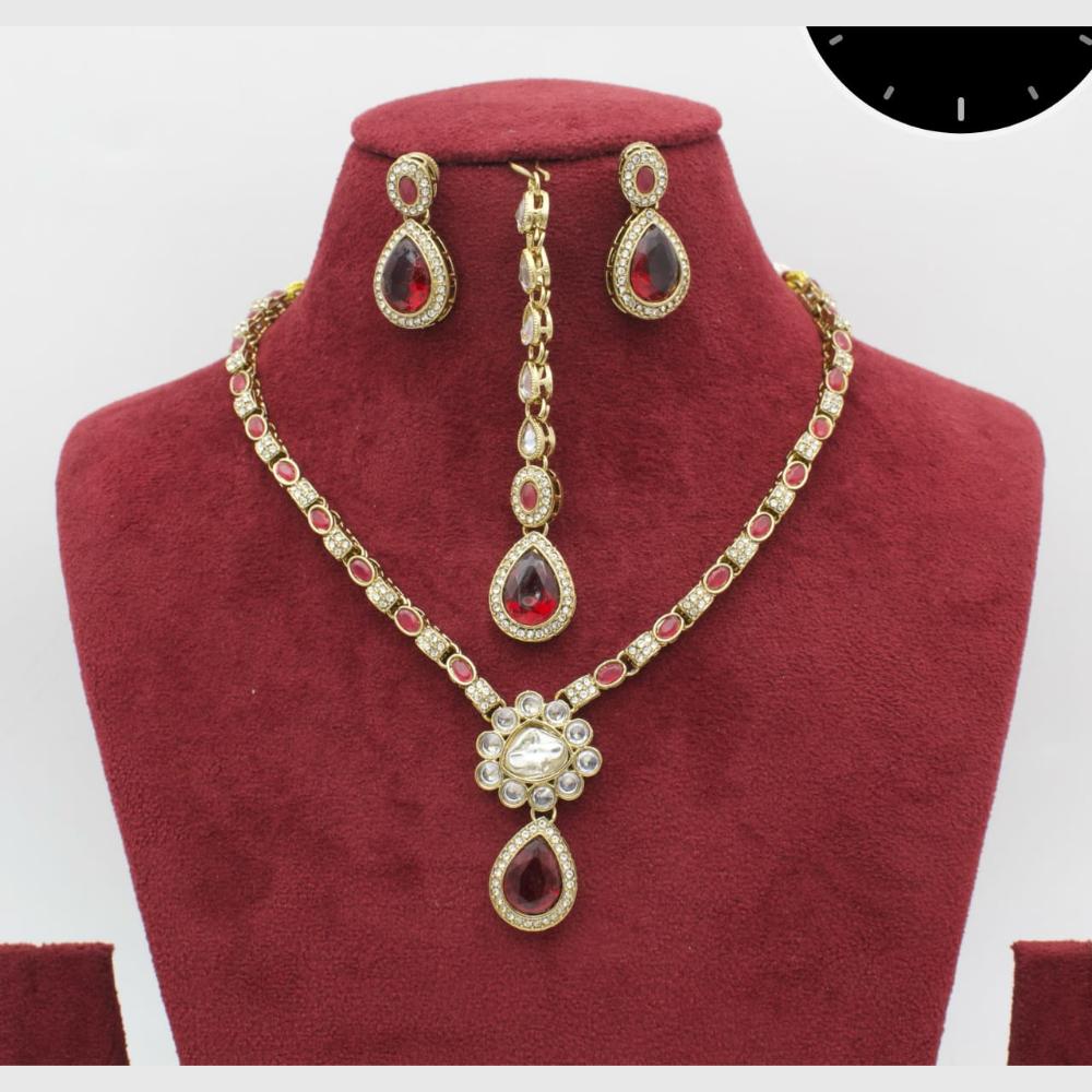 Manisha Jewellery Gold Plated Austrian And Crystal  Festive Wear Necklace Set