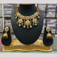 Manisha Jewellery Gold Plated Green & Pink Colors Kundan & Beads Traditional Necklace Set
