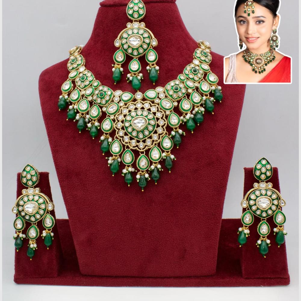 Manisha Jewellery Traditional Gold Plated Kundan Beads & Meenakari Art Necklace Set