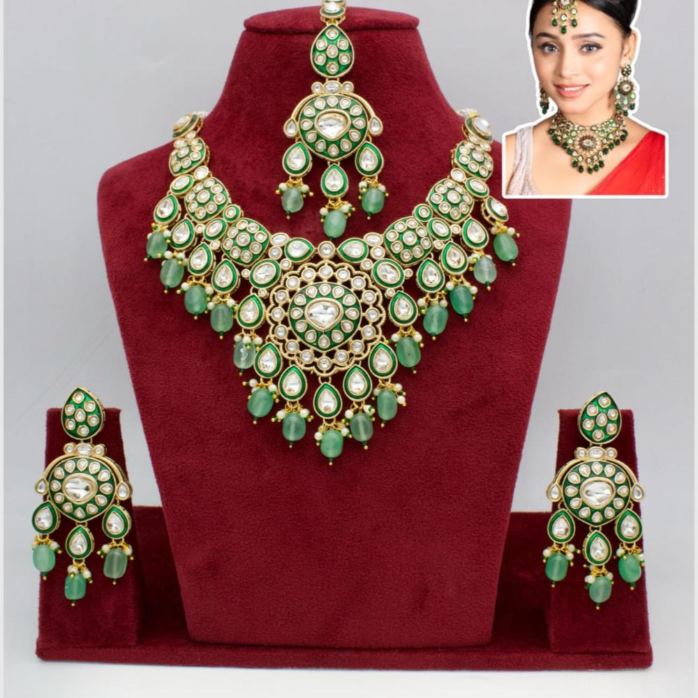 Manisha Jewellery Traditional Gold Plated Kundan Beads & Meenakari Art Necklace Set