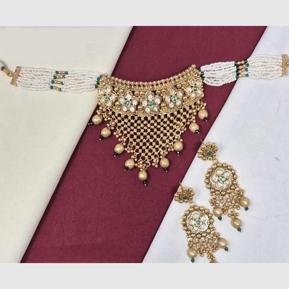 Manisha Jewellery Designer Green Kundan and Pearls Choker Necklace Set