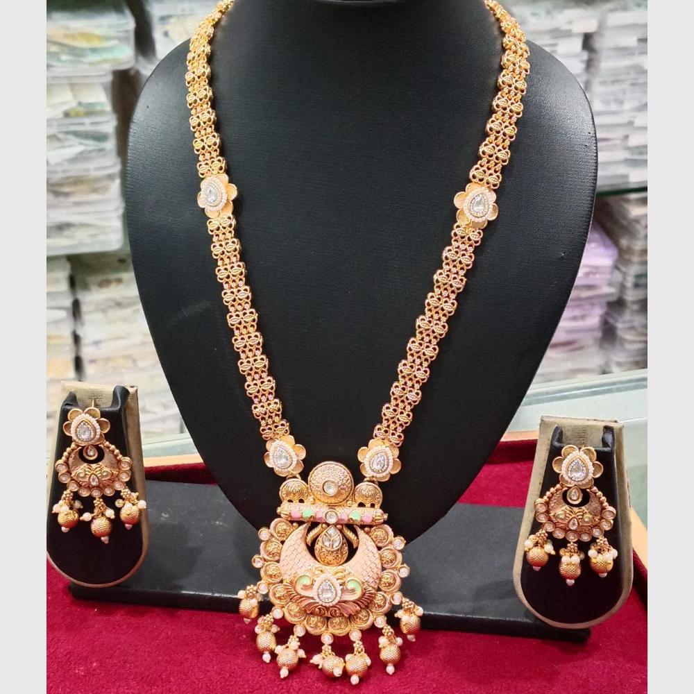 Manisha Jewellery Traditional Gold Plated Pota & Pearls Long Necklace Set