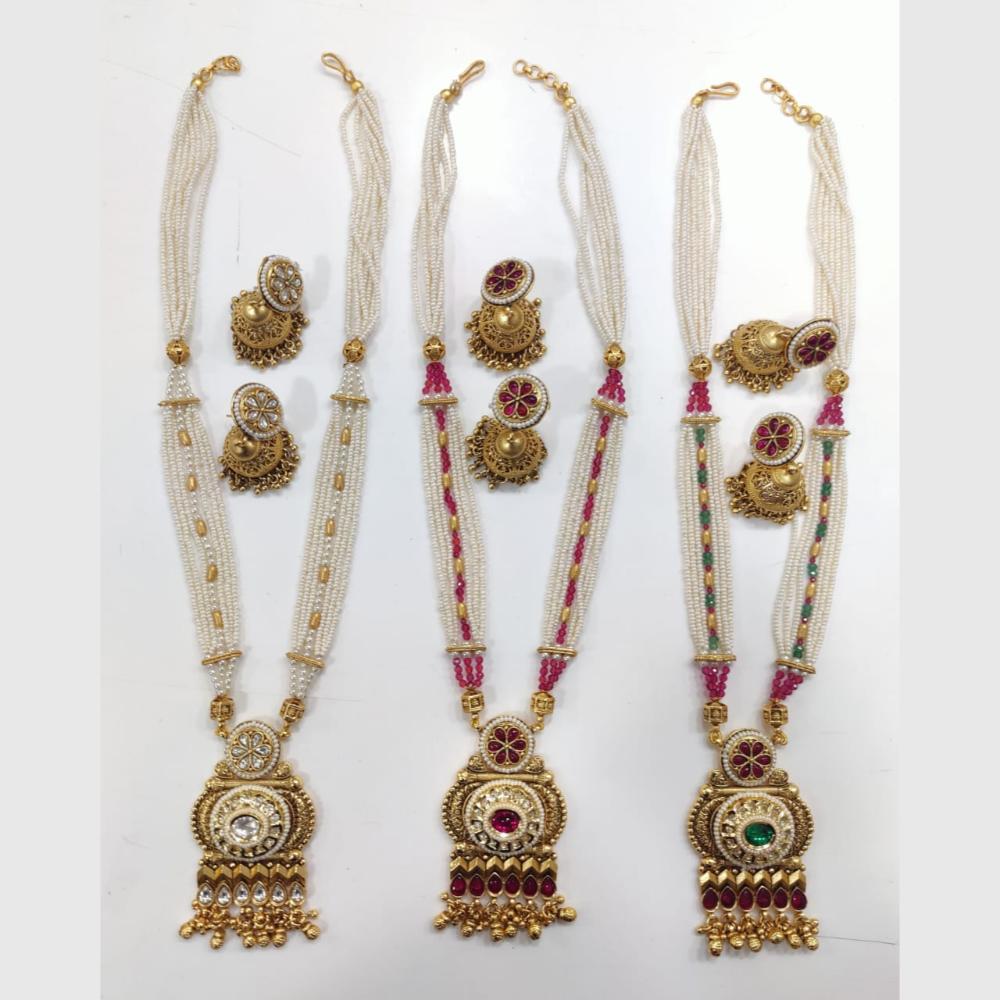 Manisha Jewellery Designer Gold Plated Kundan and Pearls Timeless Ethnic Long Necklace Set