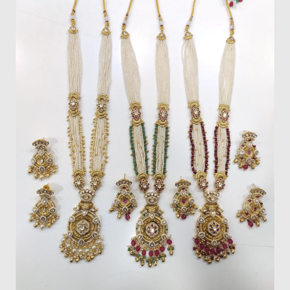 Manisha Jewellery Designer Gold Plated Kundan and Pearls Timeless Ethnic Long Necklace Set