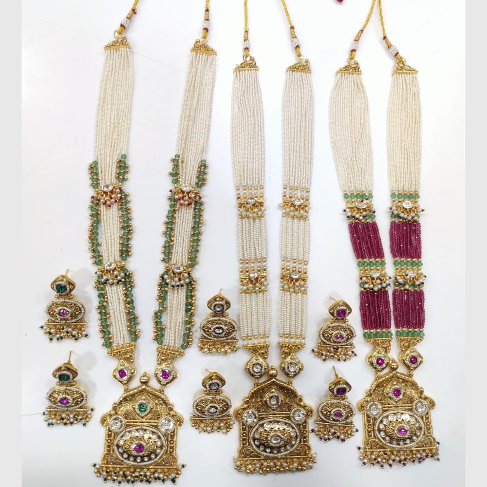 Manisha Jewellery Designer Gold Plated Kundan and Pearls Timeless Ethnic Long Necklace Set