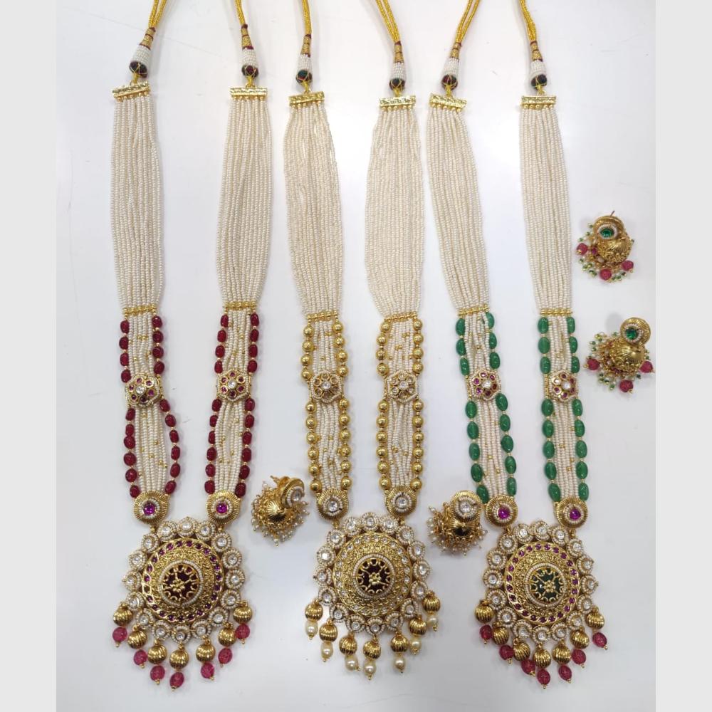 Manisha Jewellery Designer Gold Plated Kundan and Pearls Timeless Ethnic Long Necklace Set