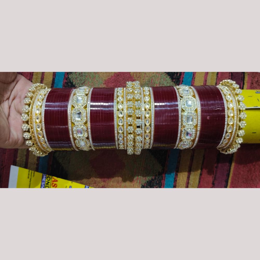 Manisha Jewellery Gold Plated Kundan & Austrian Stone Acrylic Traditional Bridal Bangle Set