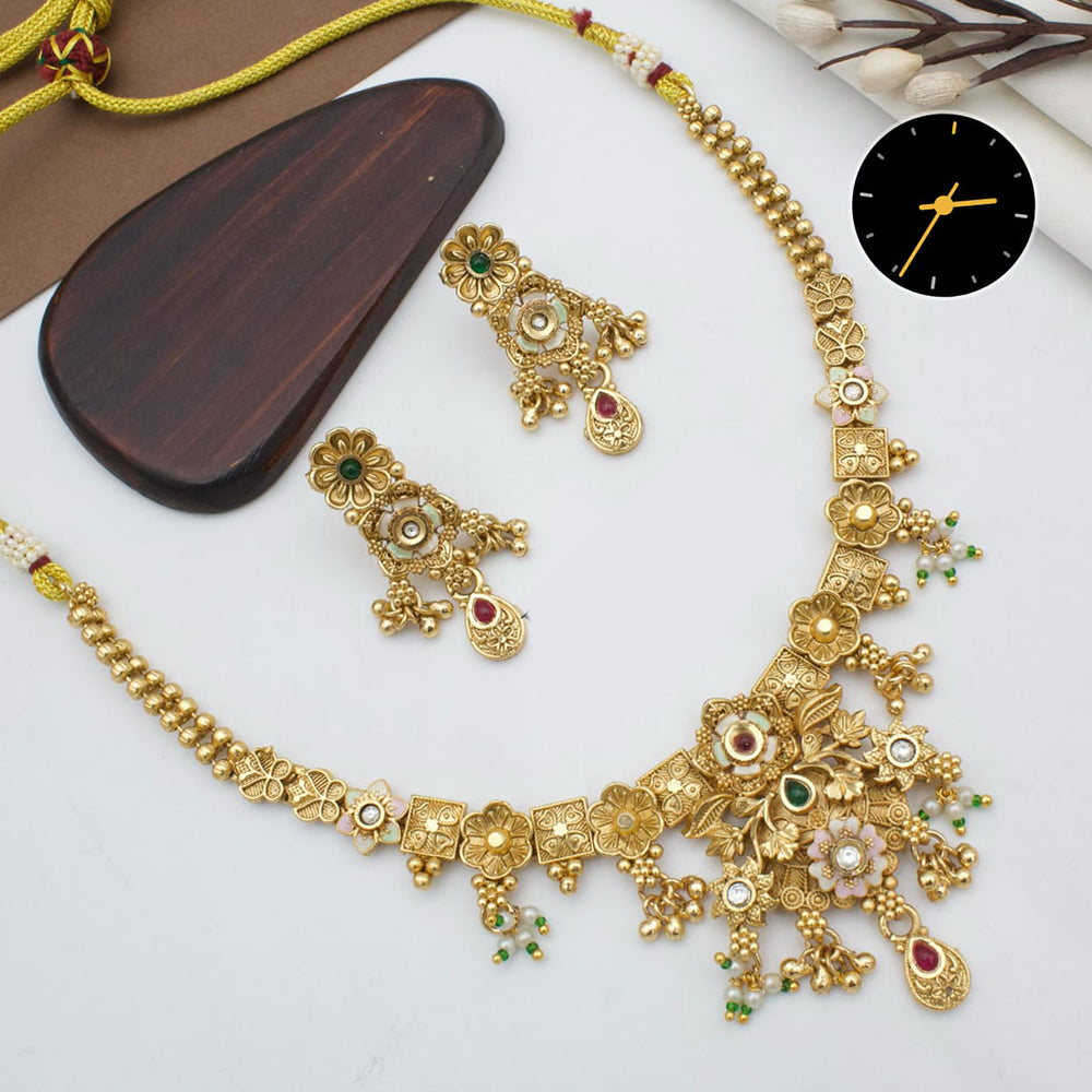 Manisha Jewellery Regal Charm Kundan & Pearl Gold Plated Necklace Set
