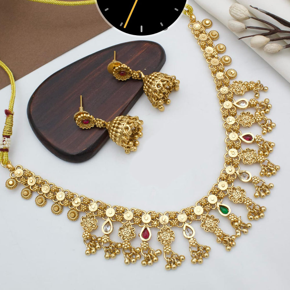 Manisha Jewellery Regal Charm Kundan & Pearl Gold Plated Necklace Set