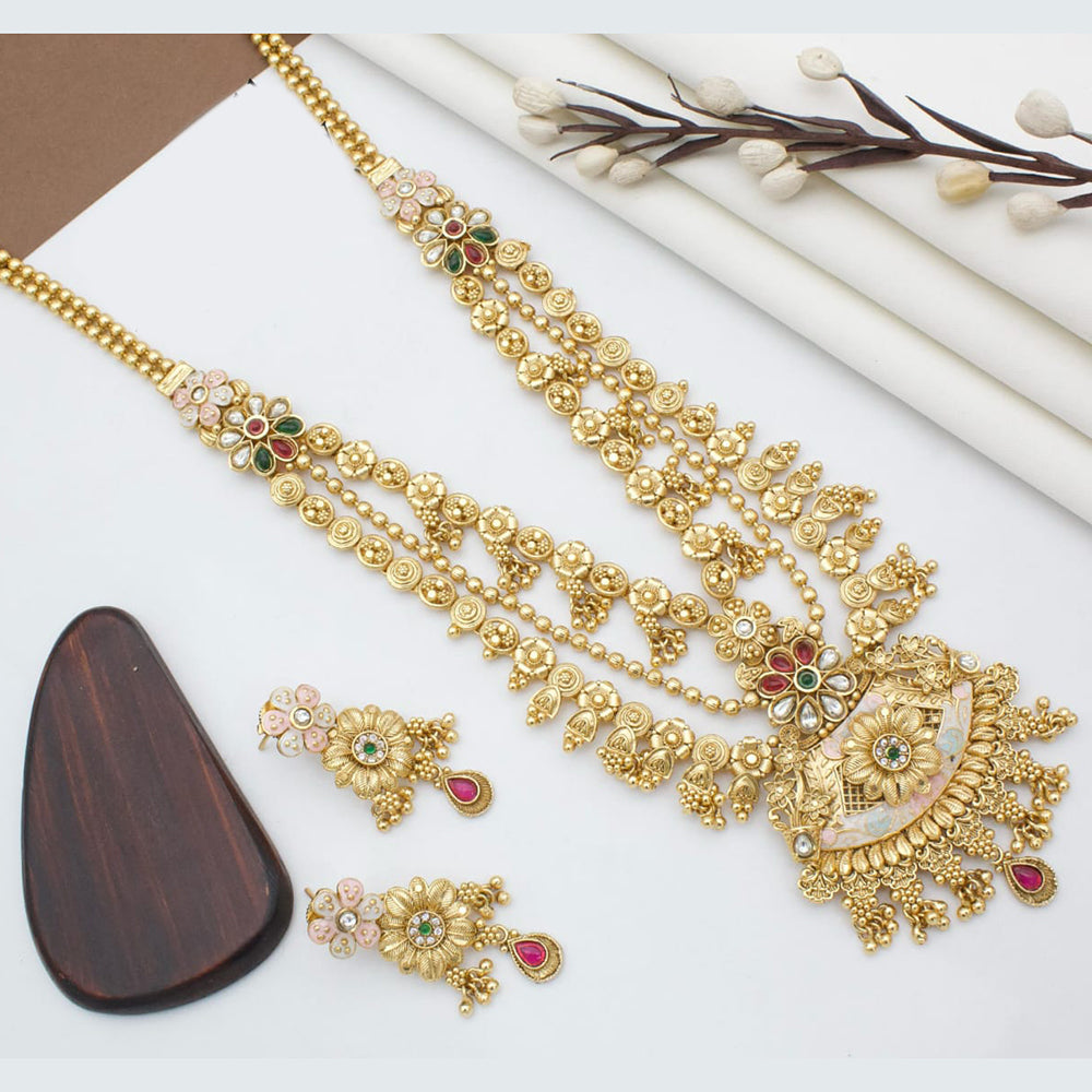 Manisha Jewellery Royal Heritage Kundan Stone, Beads And Meenakari Art Long Necklace Set