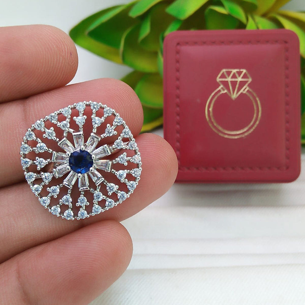Manisha Jewellery  Elegant Silver-Plated American Diamond Ring for Women