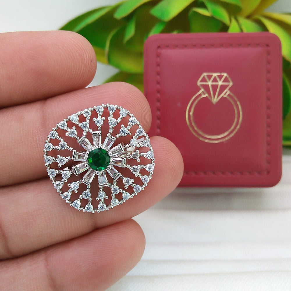 Manisha Jewellery  Elegant Silver-Plated American Diamond Ring for Women