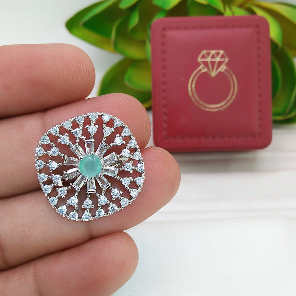 Manisha Jewellery  Elegant Silver-Plated American Diamond Ring for Women