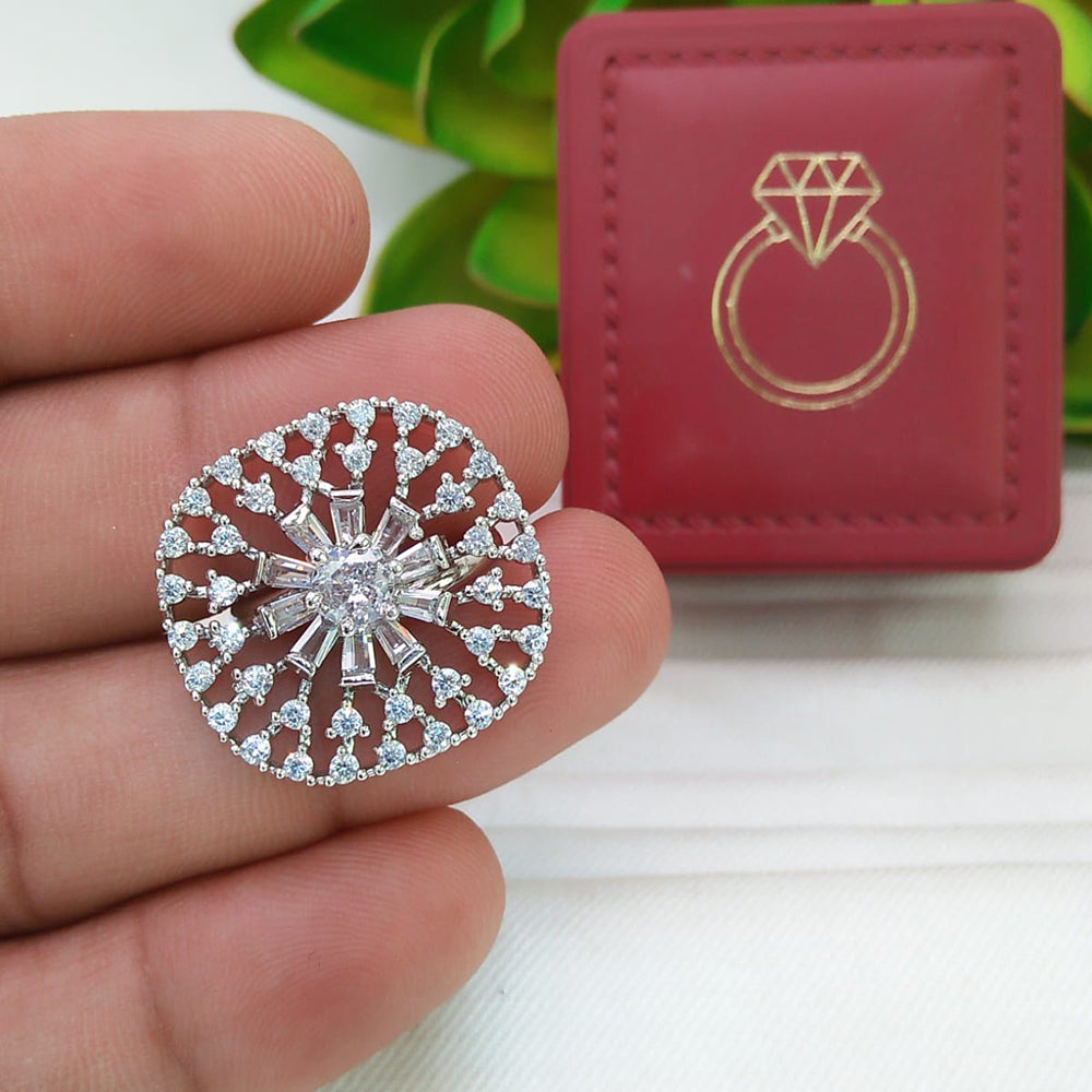 Manisha Jewellery  Elegant Silver-Plated American Diamond Ring for Women