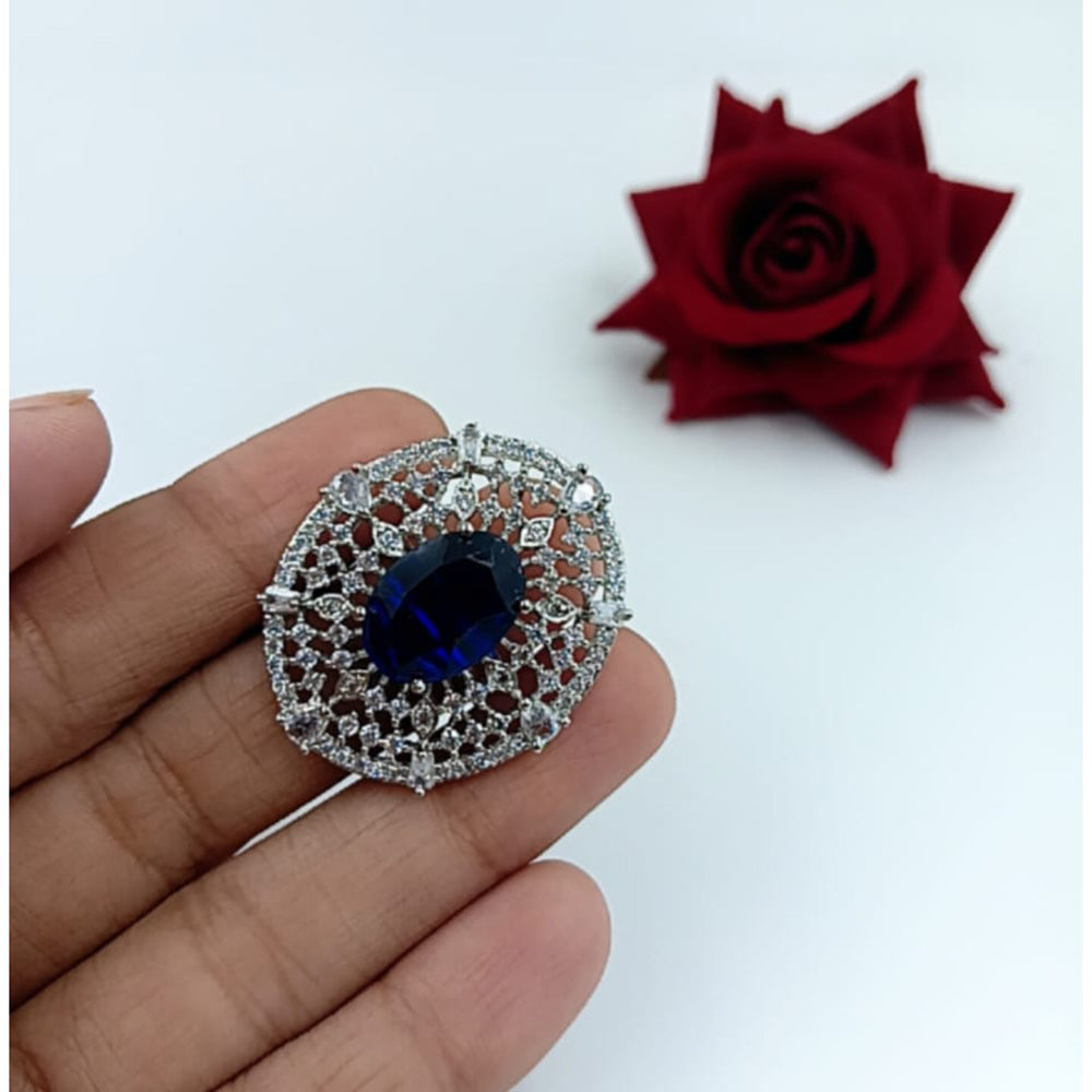 Manisha Jewellery  Elegant Silver-Plated American Diamond Ring for Women