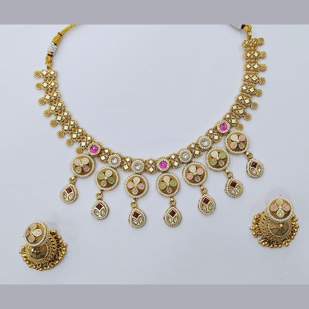 Manisha Jewellery Elegant Gold Plated Pota and Pearl Meenakari Necklace Set