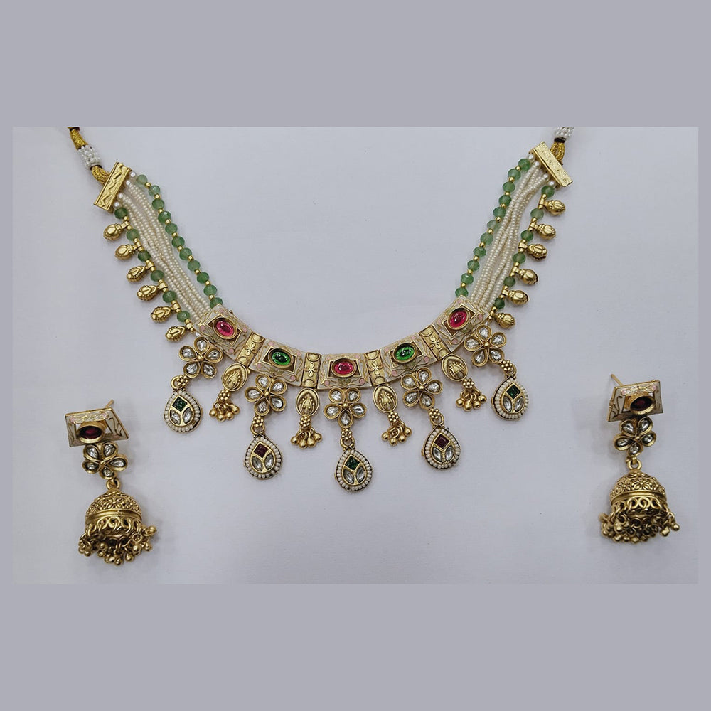 Manisha Jewellery Elegant Gold Plated Pota and Pearl Meenakari Necklace Set