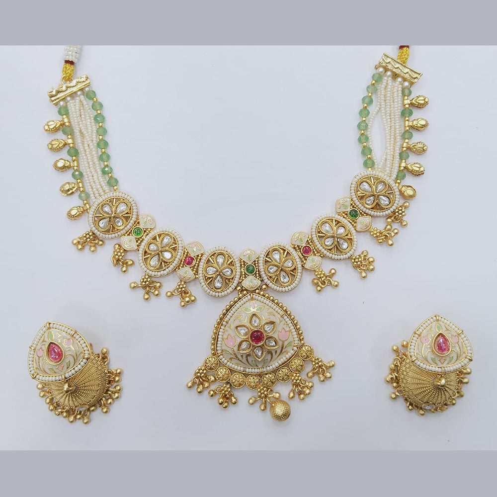 Manisha Jewellery Elegant Gold Plated Pota and Pearl Meenakari Necklace Set