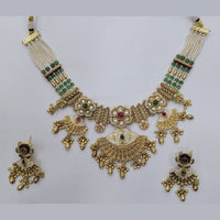 Manisha Jewellery Elegant Gold Plated Pota and Pearl Meenakari Necklace Set