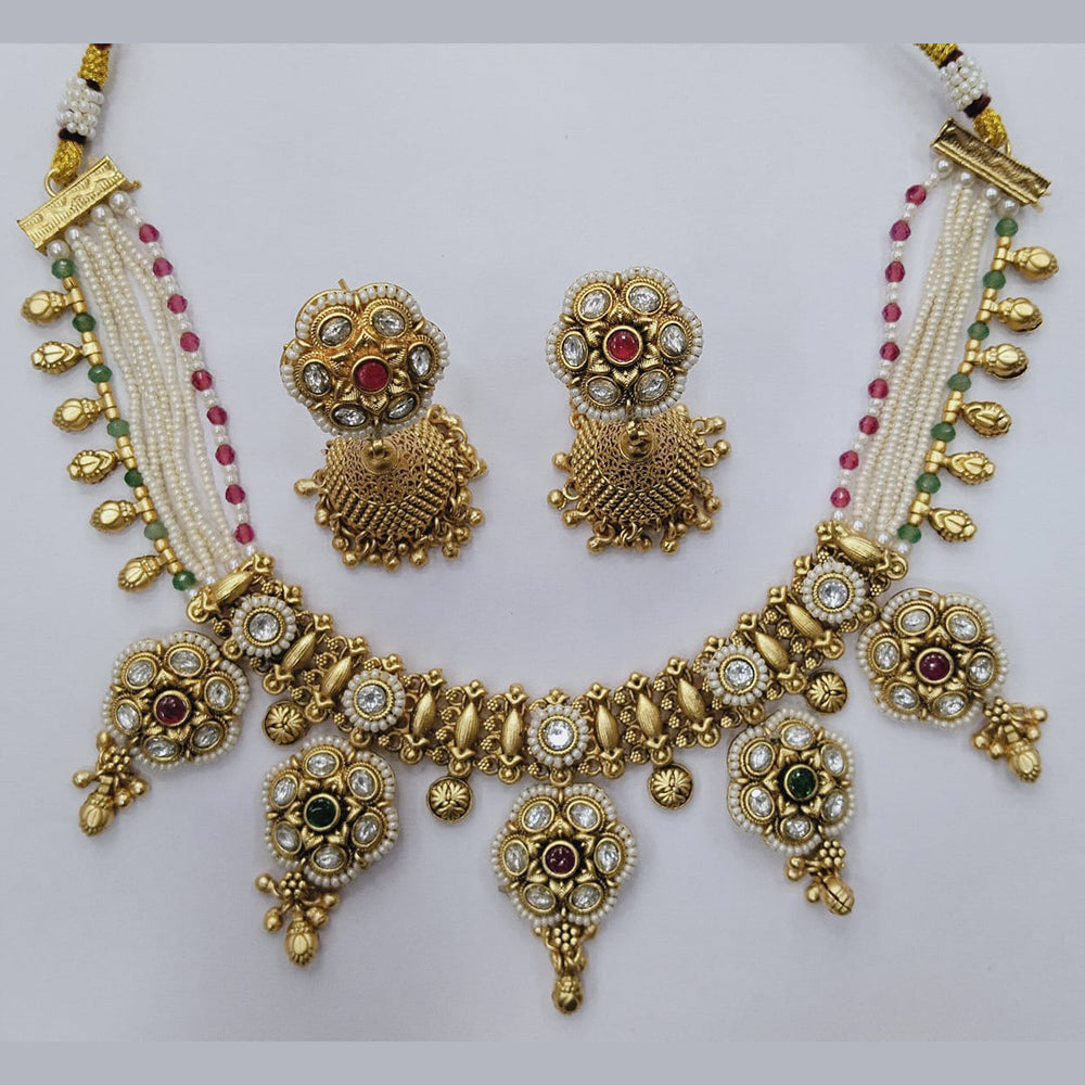 Manisha Jewellery Elegant Gold Plated Pota and Pearl Necklace Set