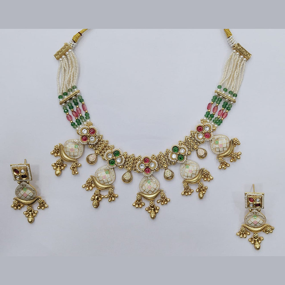 Manisha Jewellery Elegant Gold Plated Pota and Pearl Meenakari Necklace Set