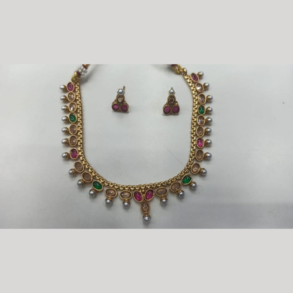 Manisha Jewellery Radiant Grace Gold-Plated Crystal & Beaded Necklace Set