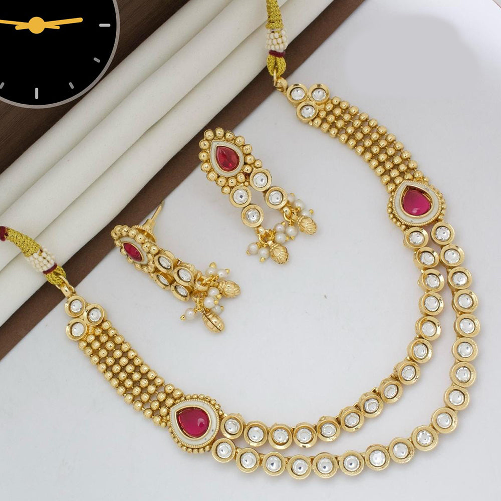 Manisha Jewellery Gold Plated Designer  Pota And Kundan Meenakari Necklace Set