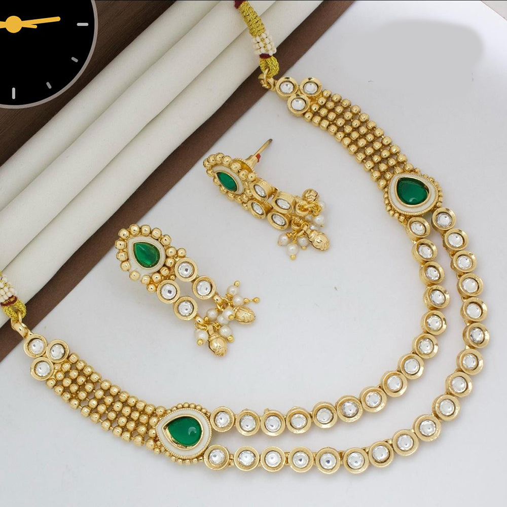 Manisha Jewellery Gold Plated Designer  Pota And Kundan Meenakari Necklace Set