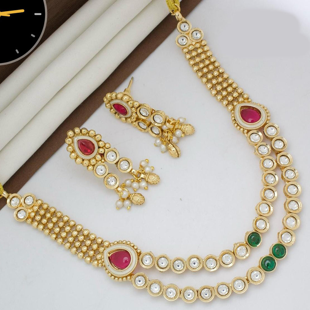 Manisha Jewellery Gold Plated Designer  Pota And Kundan Meenakari Necklace Set